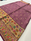 Light Pink Pure Tussar Paithani Designer Saree - AU12