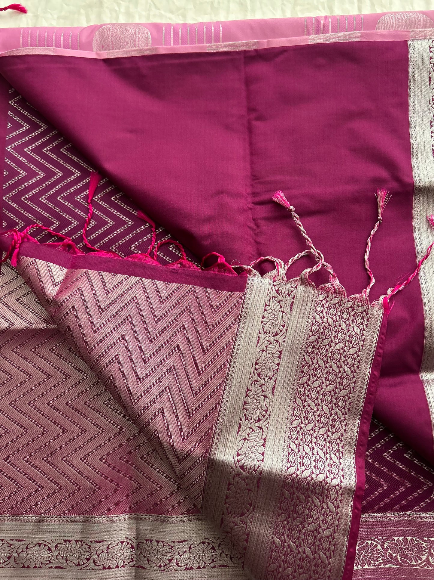 Ananta semi silk saree-Baby Pink X Wine