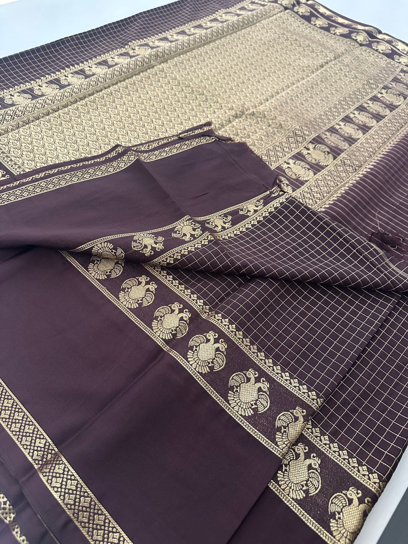 Fancy Checks Crape Silk Saree -M30