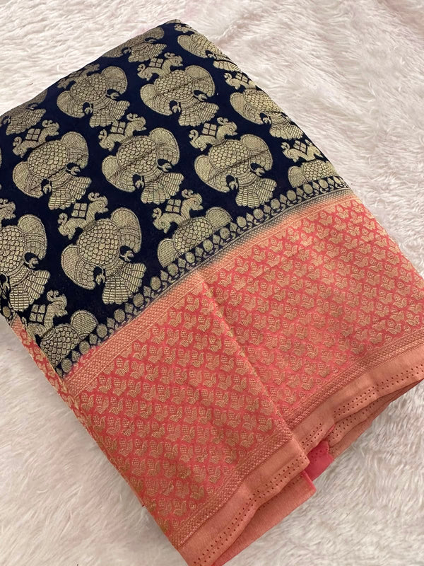 Beautiful Soft Georgette Sarees In Full Garuda Buttas-Ju21