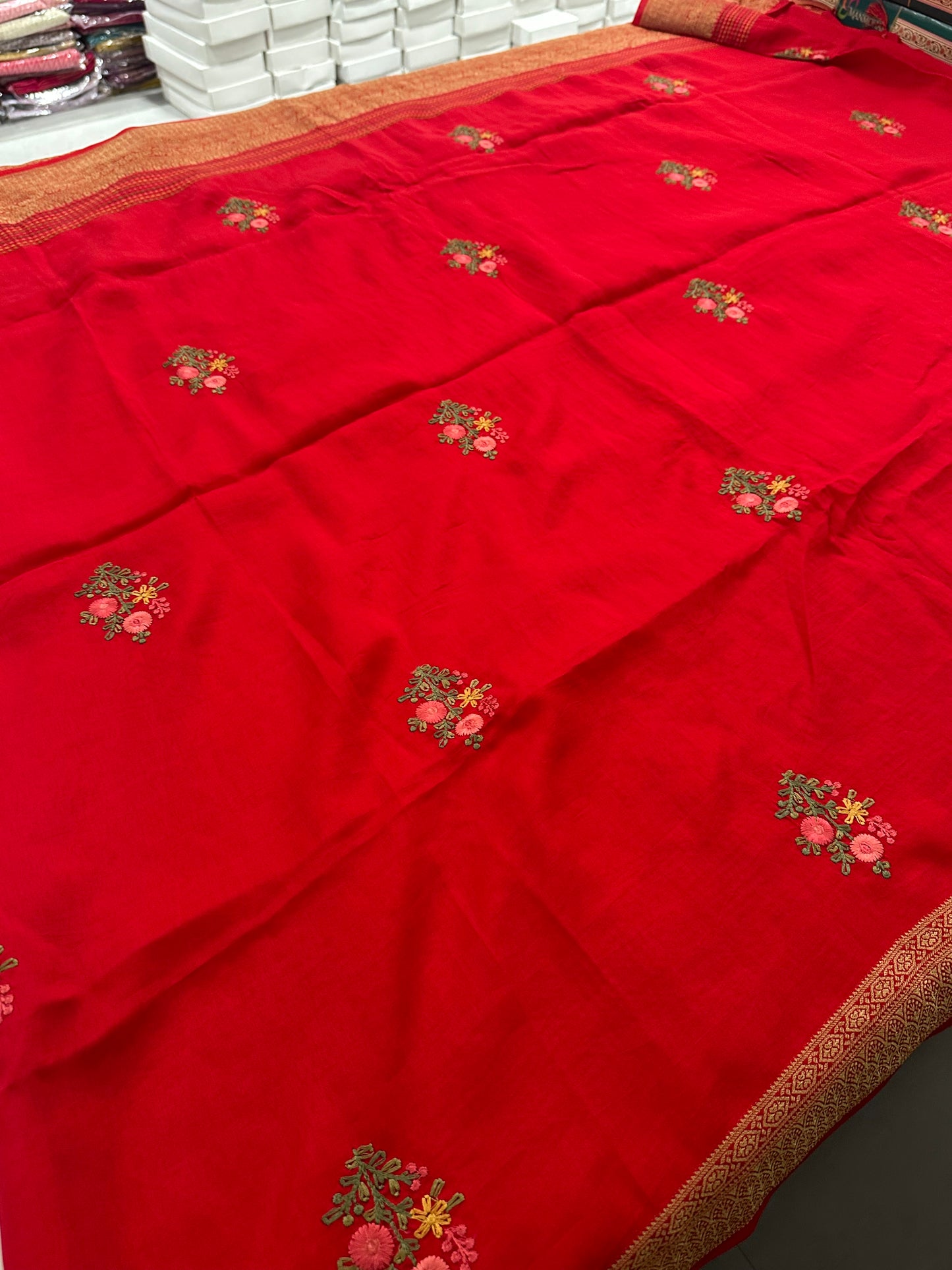 Pure Tussar Silk With Katha Work and Embroidery Buttas in Premium Finishing🦋 🌹-JU16