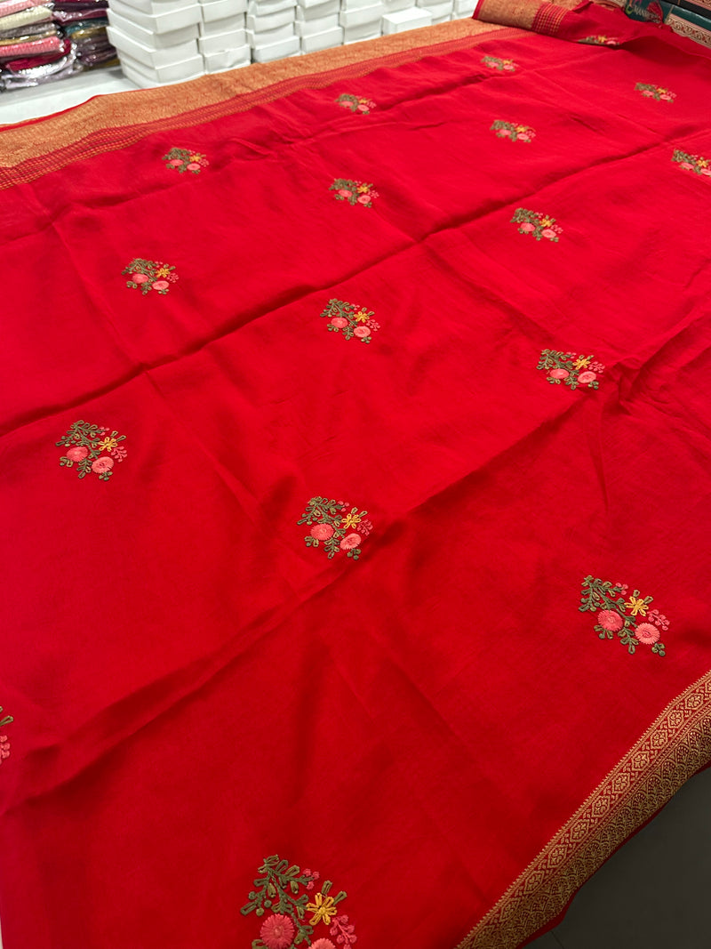 Pure Tussar Silk With Katha Work and Embroidery Buttas in Premium Finishing🦋 🌹-JU16