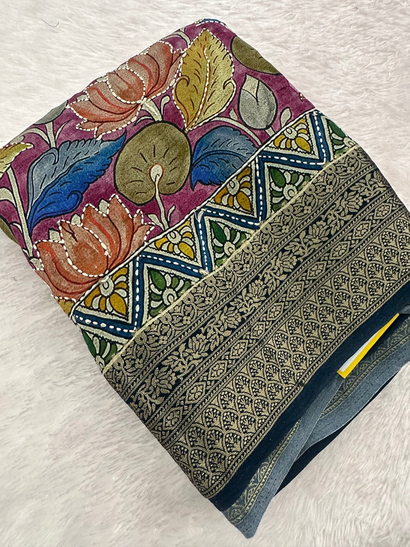 Katha Work Pure Chanderi Mul Saree🔥❣️-JU11