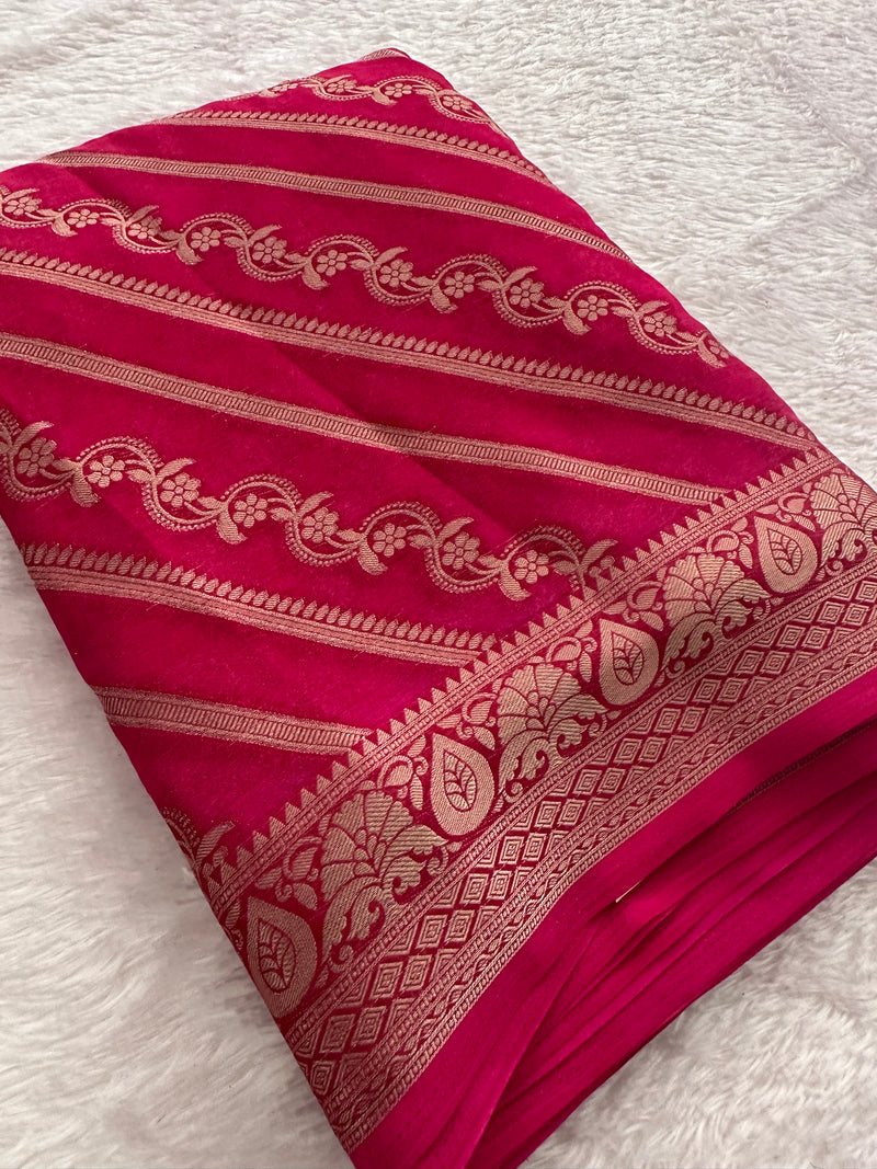 Premium Laser Chiffon Saree – Pink AU26
