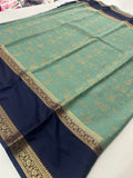 Crepe Silk Brocade Fancy Saree,, contrast border and contrast blouse piece 🌹 - AU10