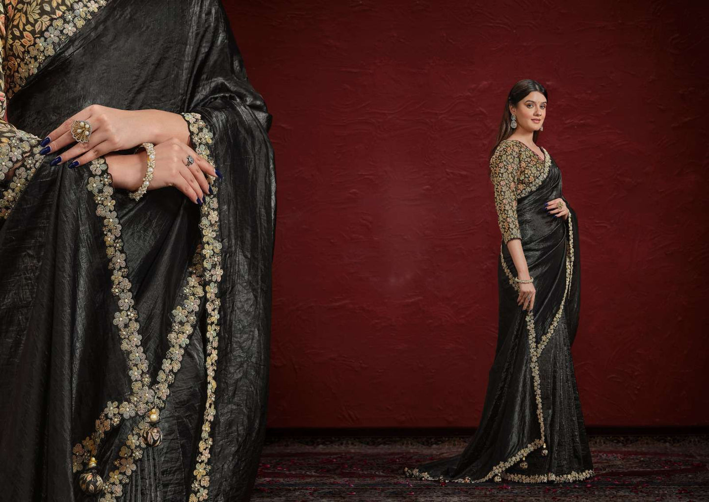 Black designer crinkle saree-DC16