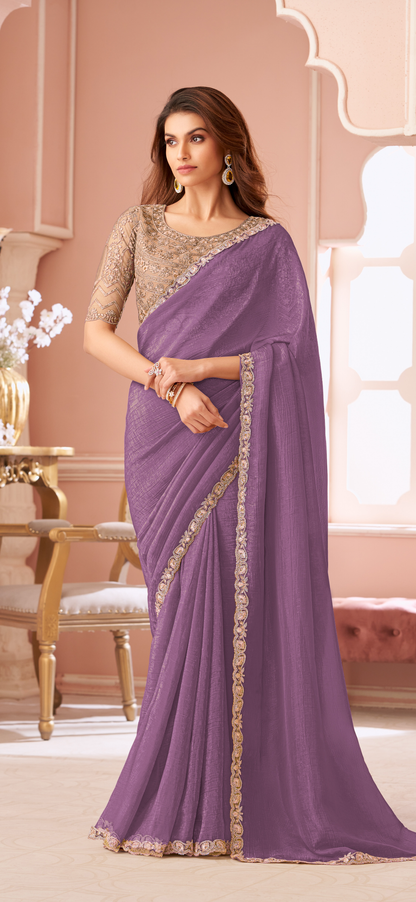Designer Pastel Purple X Gold Georgette Saree