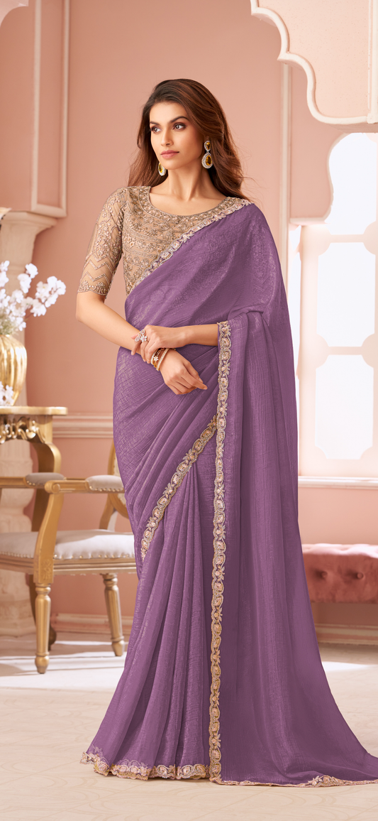 Designer Pastel Purple X Gold Georgette Saree