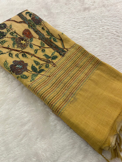 Linen Knot Work Fancy Saree-M15