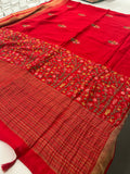 Pure Tussar Silk With Katha Work and Embroidery Buttas in Premium Finishing🦋 🌹-JU16