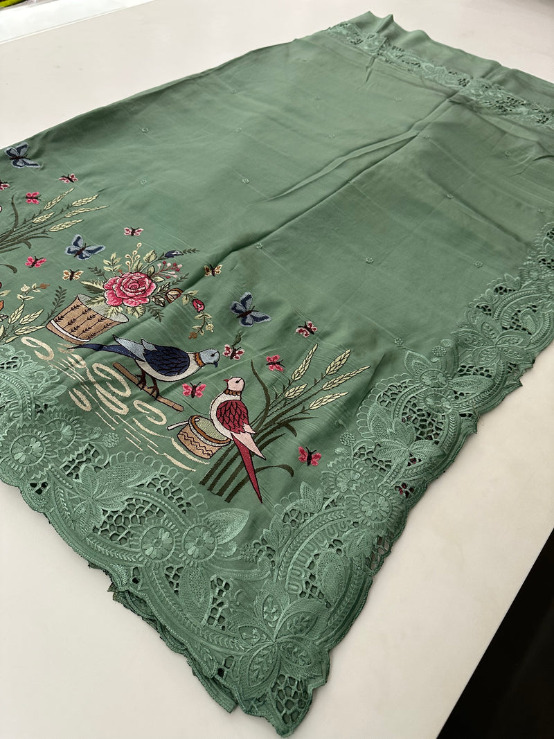 Cut Work Designer Full Embroidery Work Pure Tussar-J20