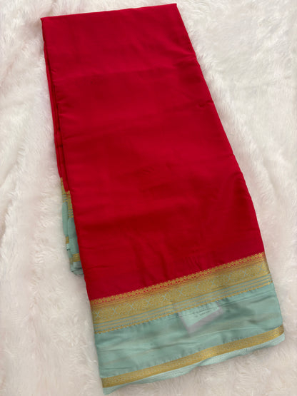 Pink X Blue Small Bentex Semi mysore Silk Saree-J1117