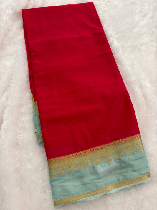 Pink X Blue Small Bentex Semi mysore Silk Saree-J1117