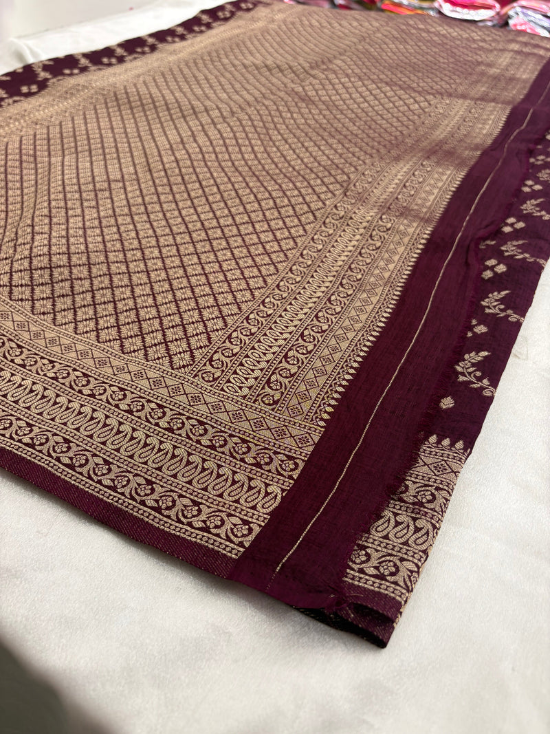 Rust Heritage Linen Designer Saree with Butta Design 🌹-AU2