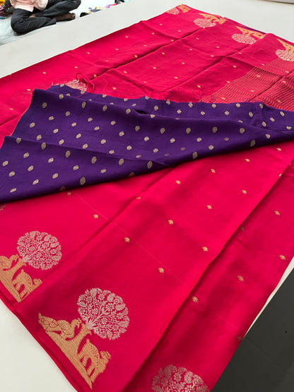 Banarasi Raspberry crepe silk