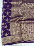 Purple Satin Kora Banaras Saree with Rich Gold Zari Jaal All Over JU23