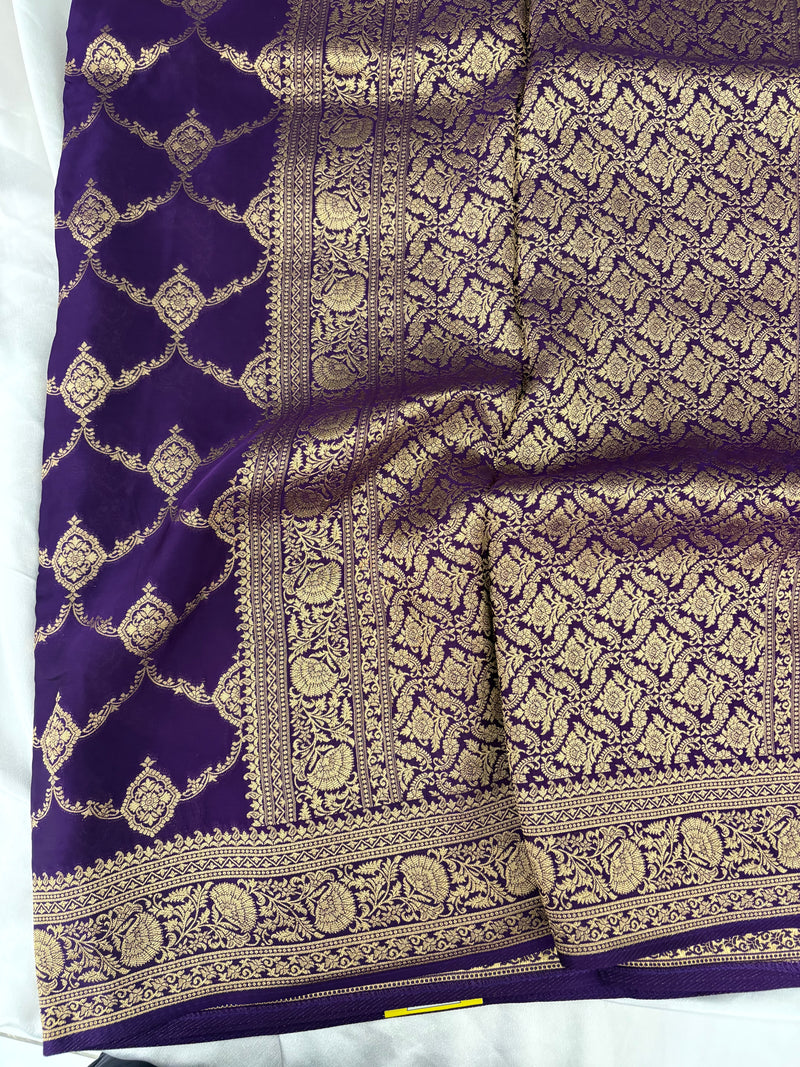 Purple Satin Kora Banaras Saree with Rich Gold Zari Jaal All Over JU23