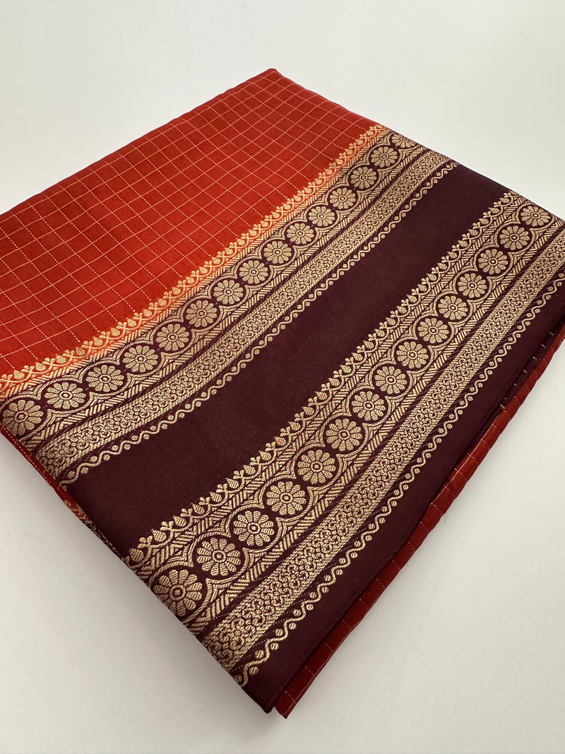 Banarsi Viscose Sarees in contrast border and contrast blouse piece comes in checkered pattern 🌹- AU-17