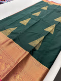 Bottle Green Semi Kanjeevaram Silk Saree - AU12