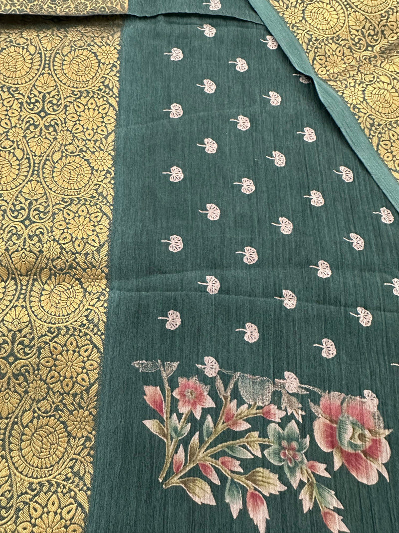 Crush Crape Chiffon Printed Sarees With self Butti Printed Blouse Piece🌹- J29