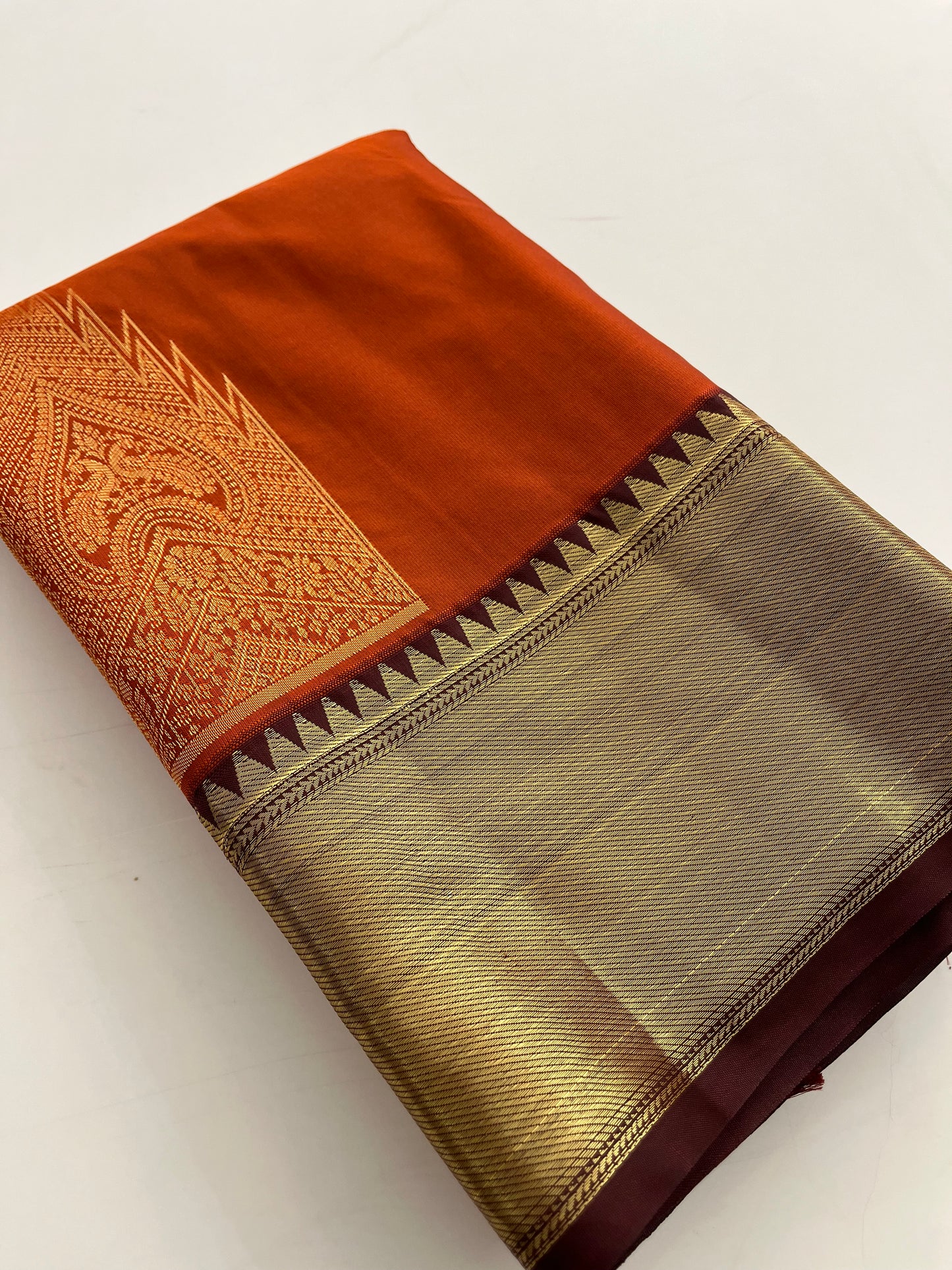 Rust orange x deep wine semi Pattu saree
