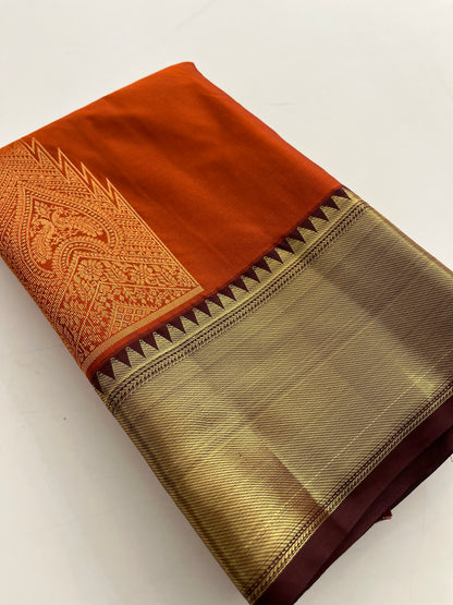 Rust orange x deep wine semi Pattu saree