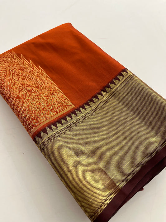 Rust orange x deep wine semi Pattu saree