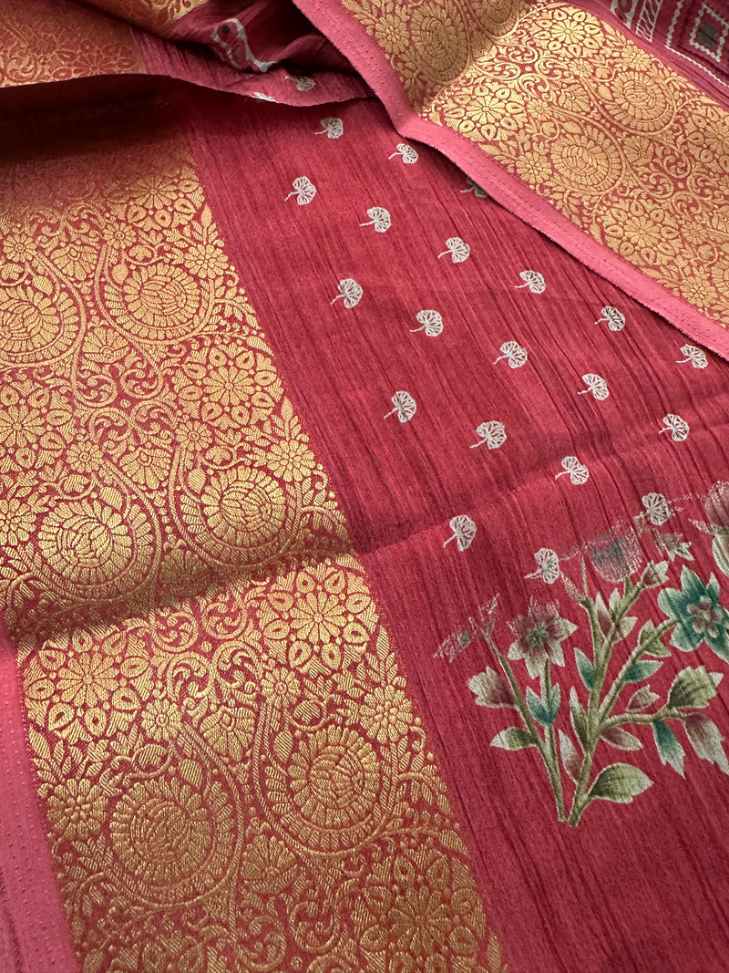 Crush Crape Chiffon Printed Sarees With self Butti Printed Blouse Piece🌹- J29