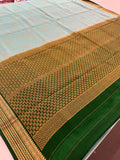 Turquoise x Bottle Green 120 GSM Mysore Crepe Silk Saree - AU8