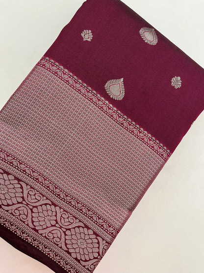 Wine X Baby pink Puremix silk saree