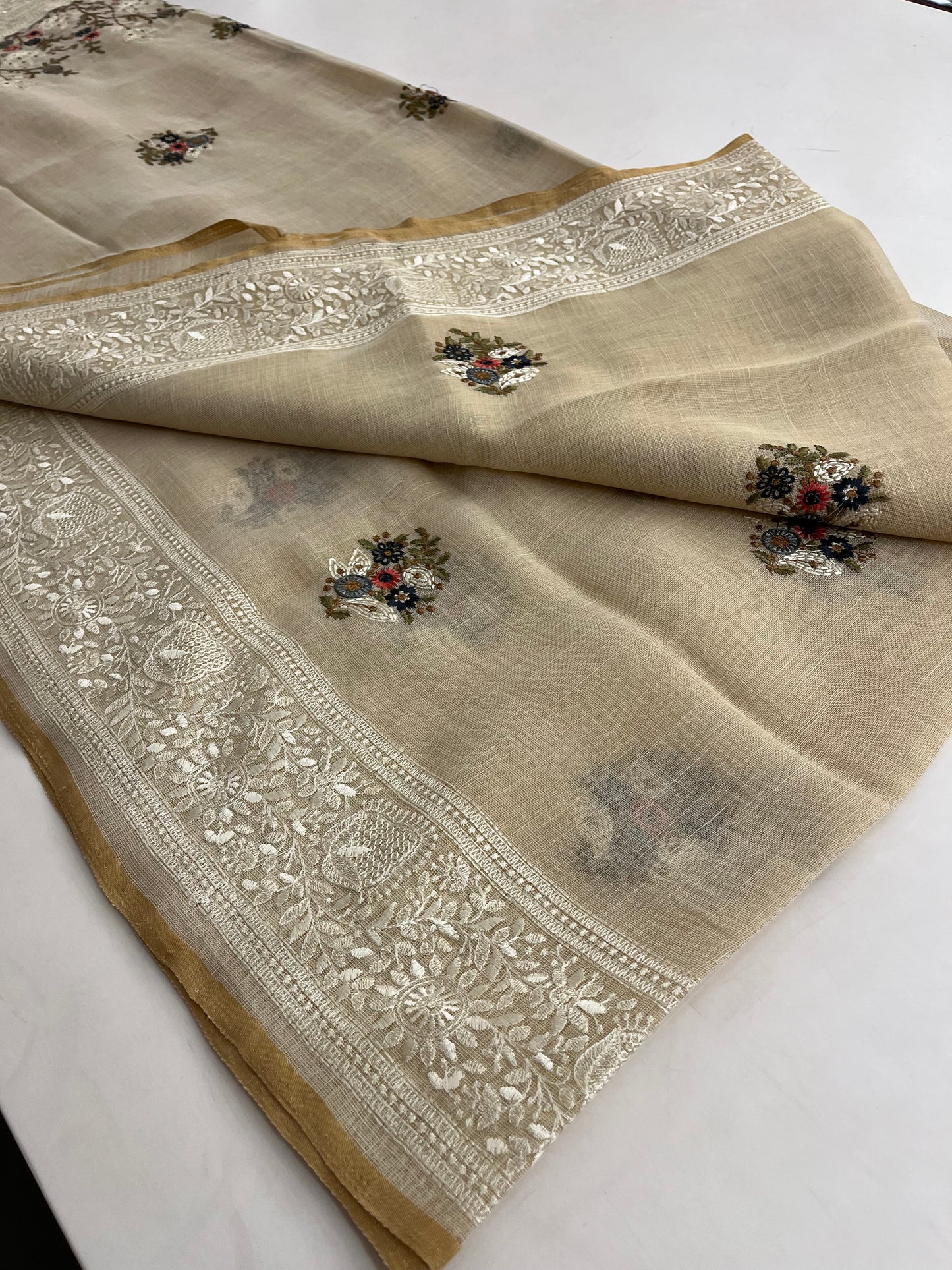 Linen cotton Fancy saree