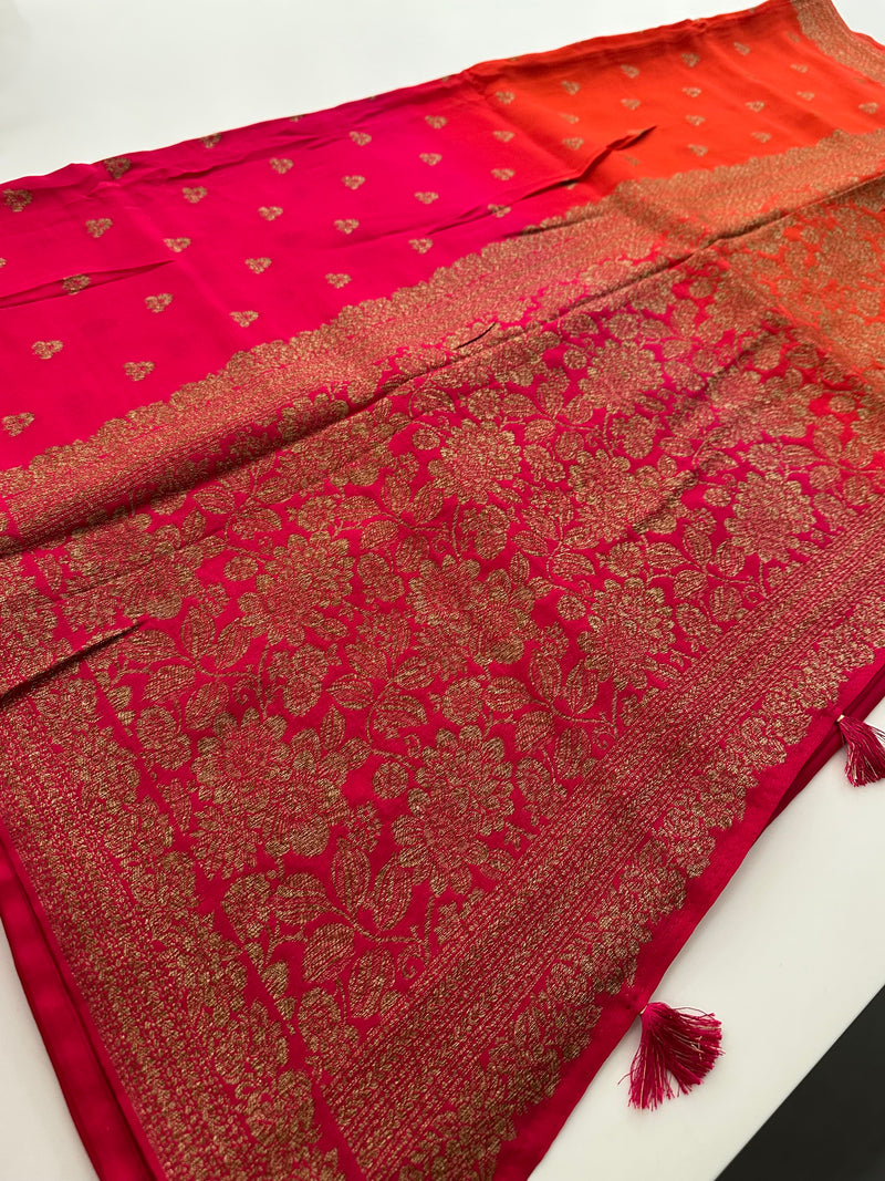Dyed Crape Saree weaving, Butta, and weaving border🌹-AU2