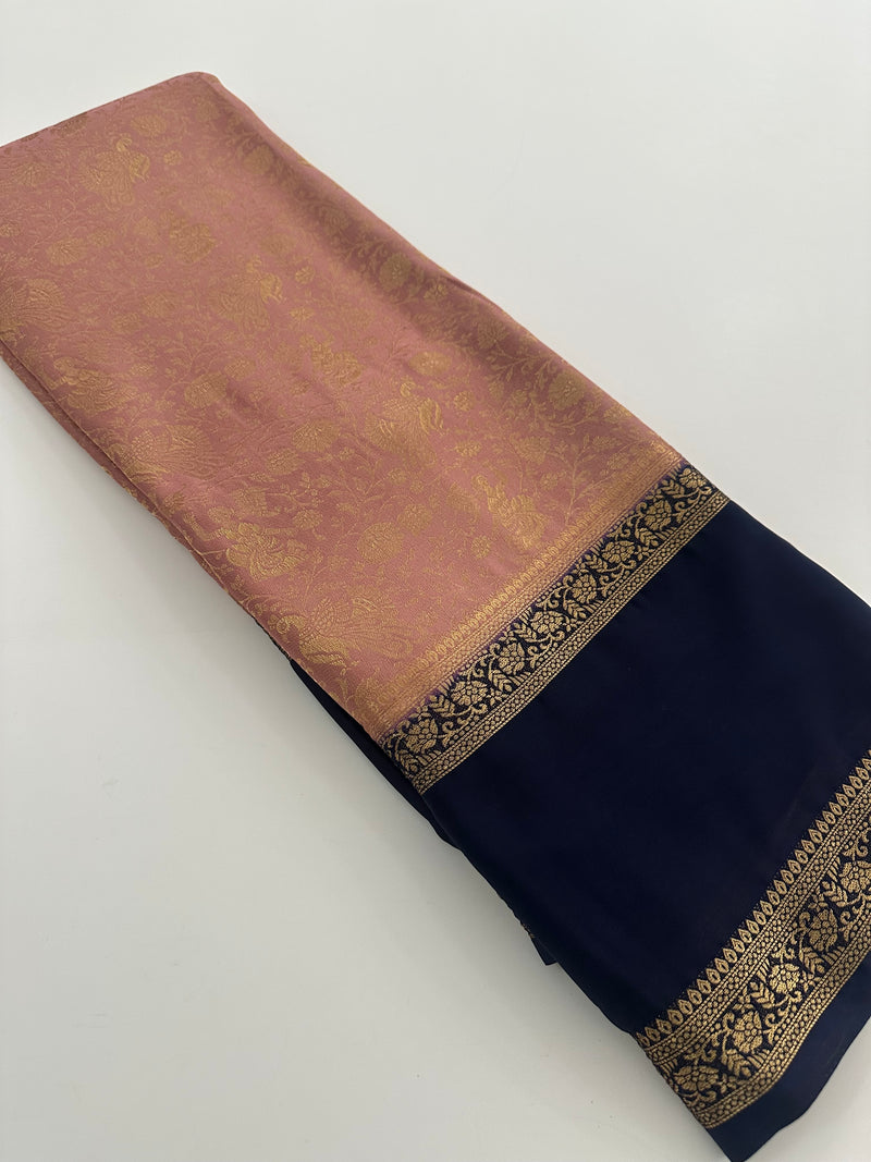 Crepe Silk Brocade Fancy Saree,, contrast border and contrast blouse piece 🌹 - AU10