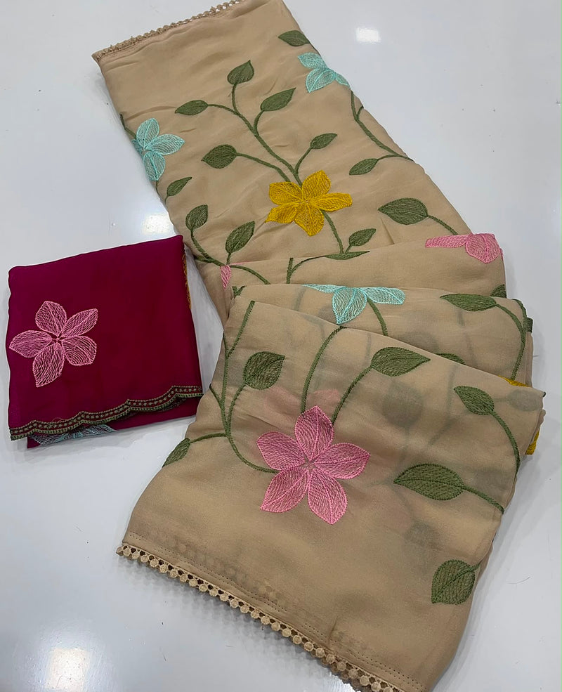 Start Georgette Saree With Embroidery Work-J30