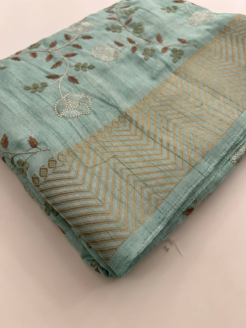 🌹Tussar Silk Sarees in Full Embroidery Work With Self Pattern Blouse 🌹
JU23