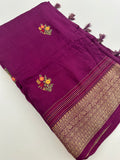 Pure Tussar Silk With Katha Work and Embroidery Buttas in Premium Finishing🦋 🌹-JU16