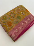 Pashmina silk sari with aari work round designs all over and contrast pink blouse🌹-AU6