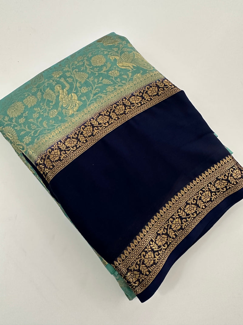 Crepe Silk Brocade Fancy Saree,, contrast border and contrast blouse piece 🌹 - AU10