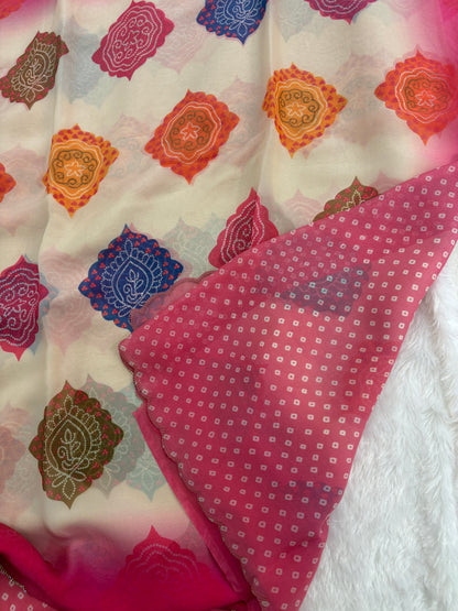 Off White Bandini Pastel Organza Designer Saree