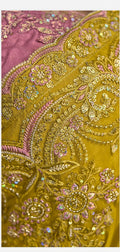 SW-1702 — MUSTARD MEHNDI CRAPE SILK SAREE & BANGLORE WORK BLOUSE