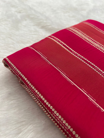 DESIGNER PARTYWEAR SAREE WITH CONTRAST BLOUSE-PINK X PURPLE