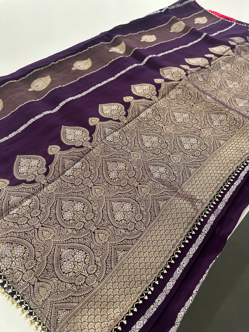 Cut Dana Work Border Chinnon Saree -AU6