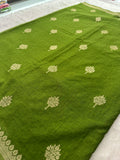 Olive Green Linen Heritage Designer Saree with Butta - AU18