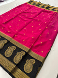Vintage Semi Crepe Silk Saree with contrast butti blouse and mango border-Au15