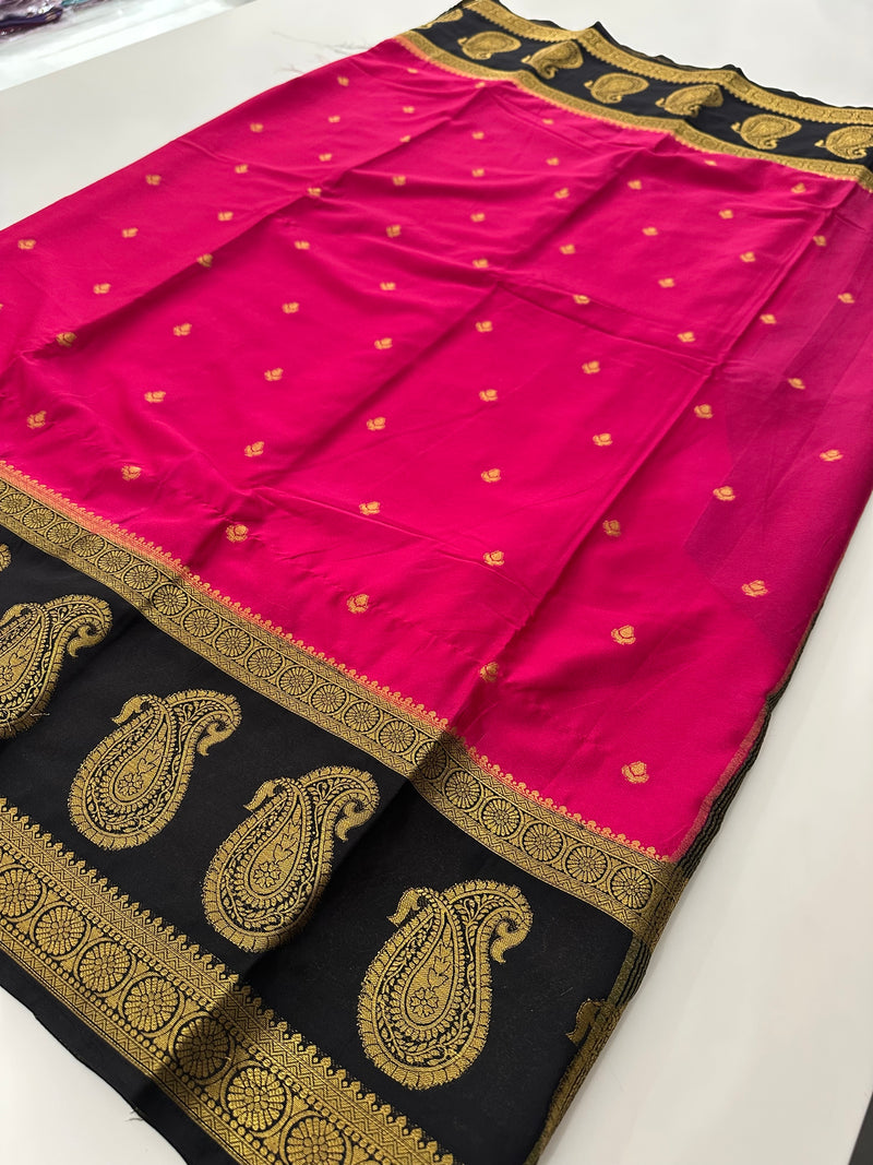 Vintage Semi Crepe Silk Saree with contrast butti blouse and mango border-Au15