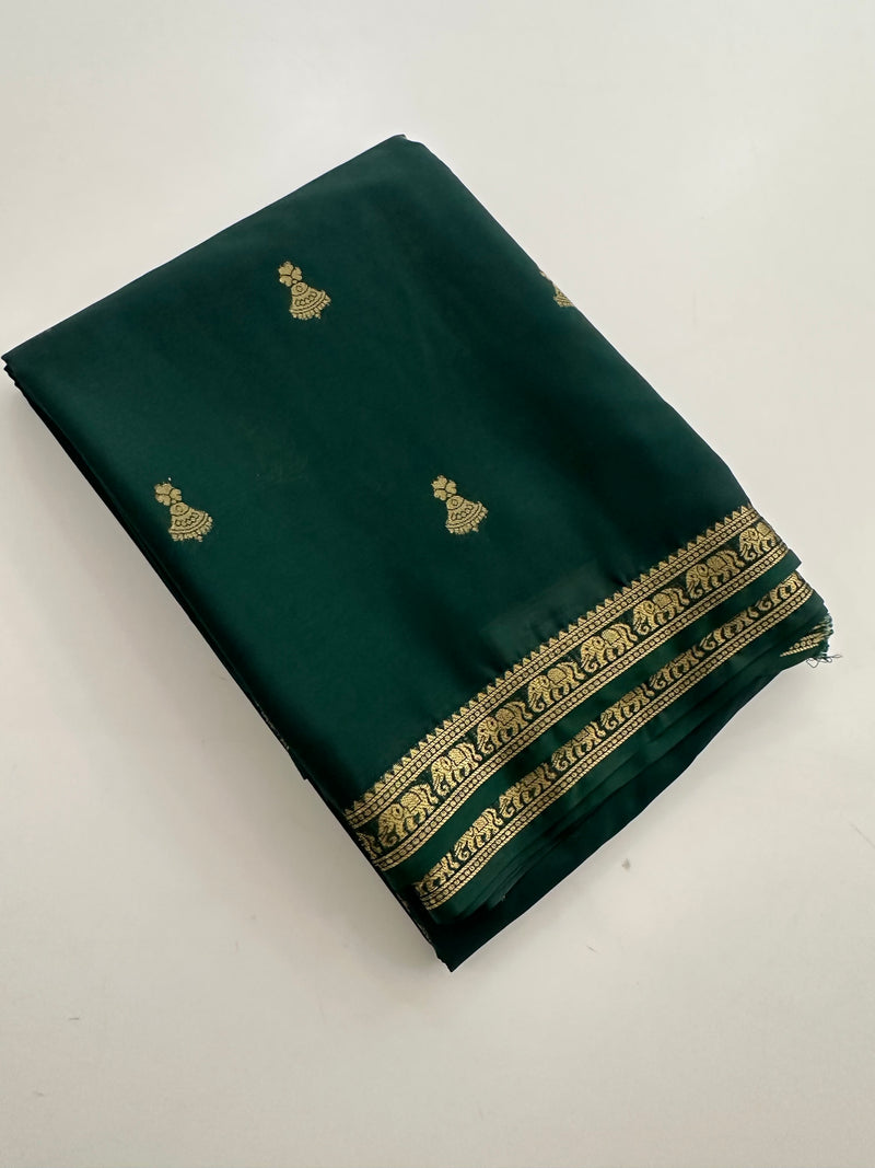 Semi Mysore Silk Small Border Jhumki Buttas - Green - AU27