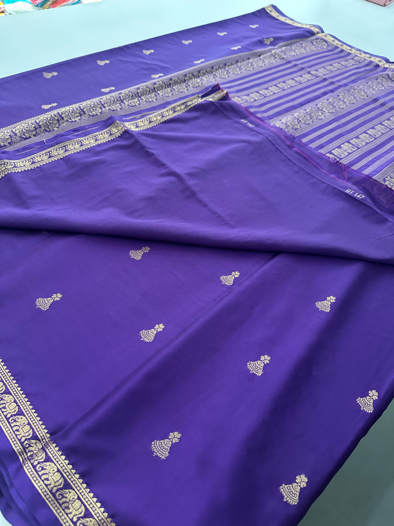 Semi Mysore Silk Small Border Jhumki Buttas - Purple - AU27