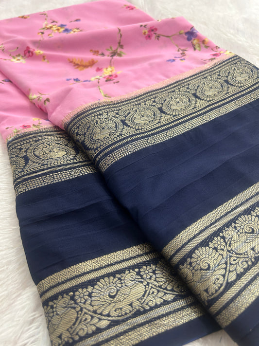 Floral Printed Semi Mysore Silk