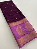 Vintage Semi Crepe Silk Saree with contrast butti blouse and mango border-Au15