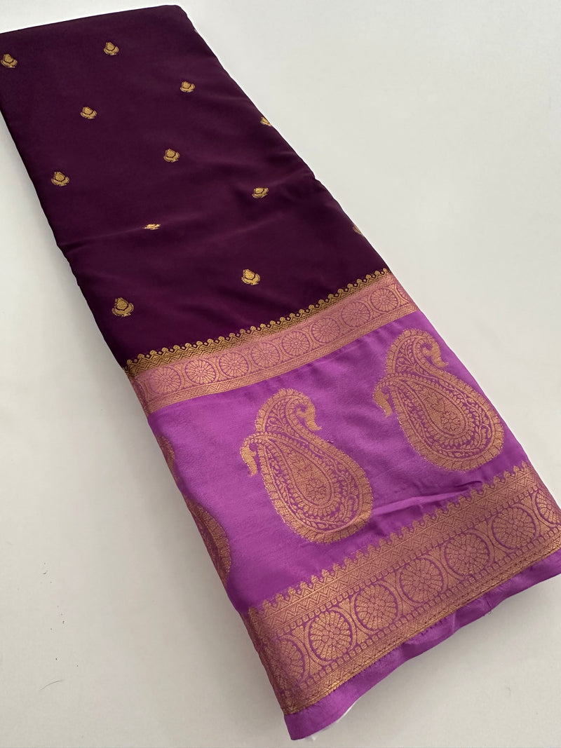 Vintage Semi Crepe Silk Saree with contrast butti blouse and mango border-Au15